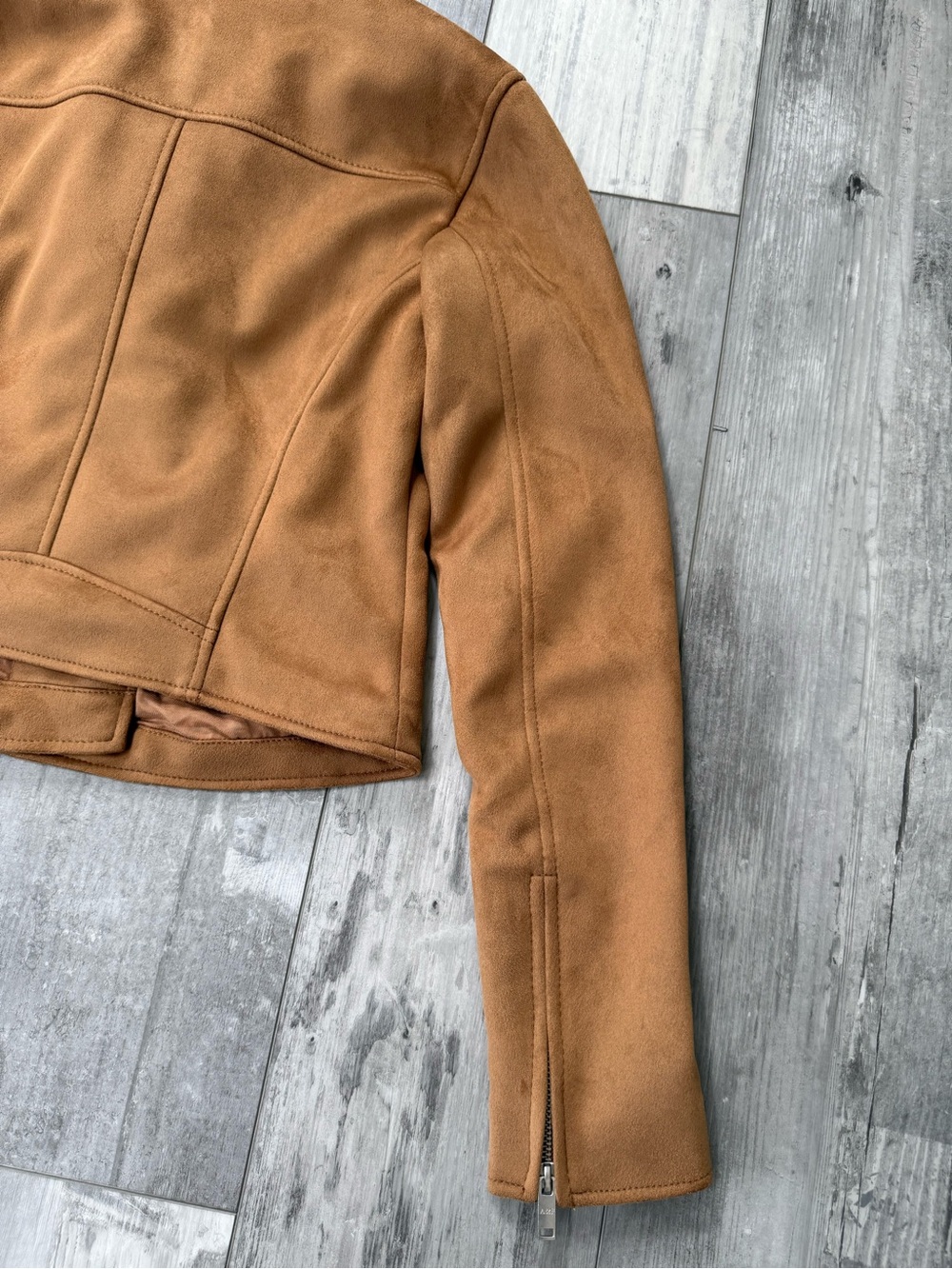 NWT Abercrombie & Fitch Faux Suede Moto Jacket Camel Vegan Leather Size Small - Picture 14 of 14